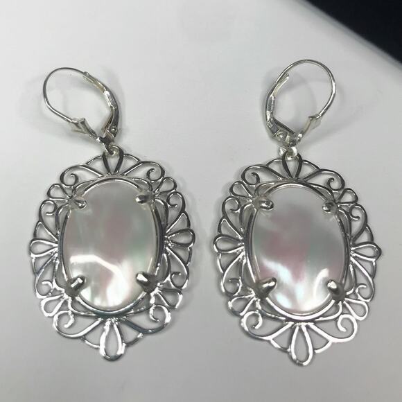 Beautiful Mother of Pearl Earrings in Sterling Silver 2 inch - Picture 3 of 8